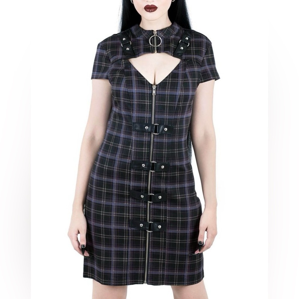 Killstar Dress Casey O-Ring Bodycon Tartan plaid Punk Goth Halloween
